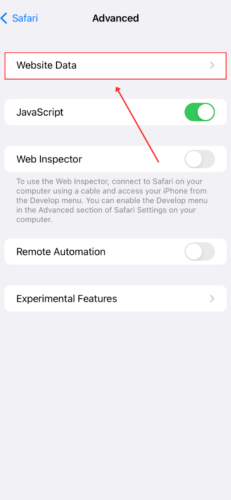 Safari website data settings