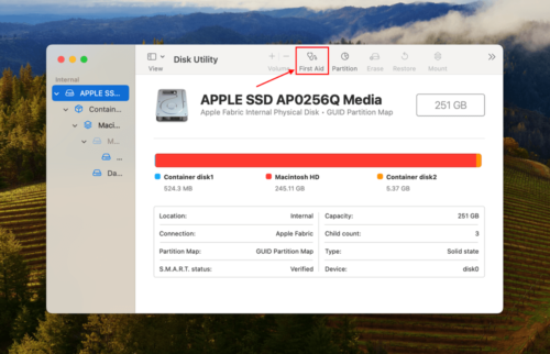 First Aid in disk utility