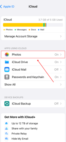 Photos in iCloud Settings