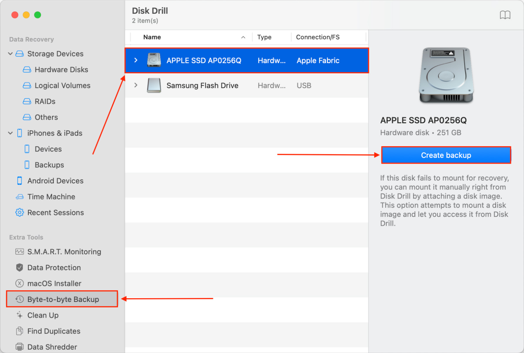 byte-to-byte backup disk drill