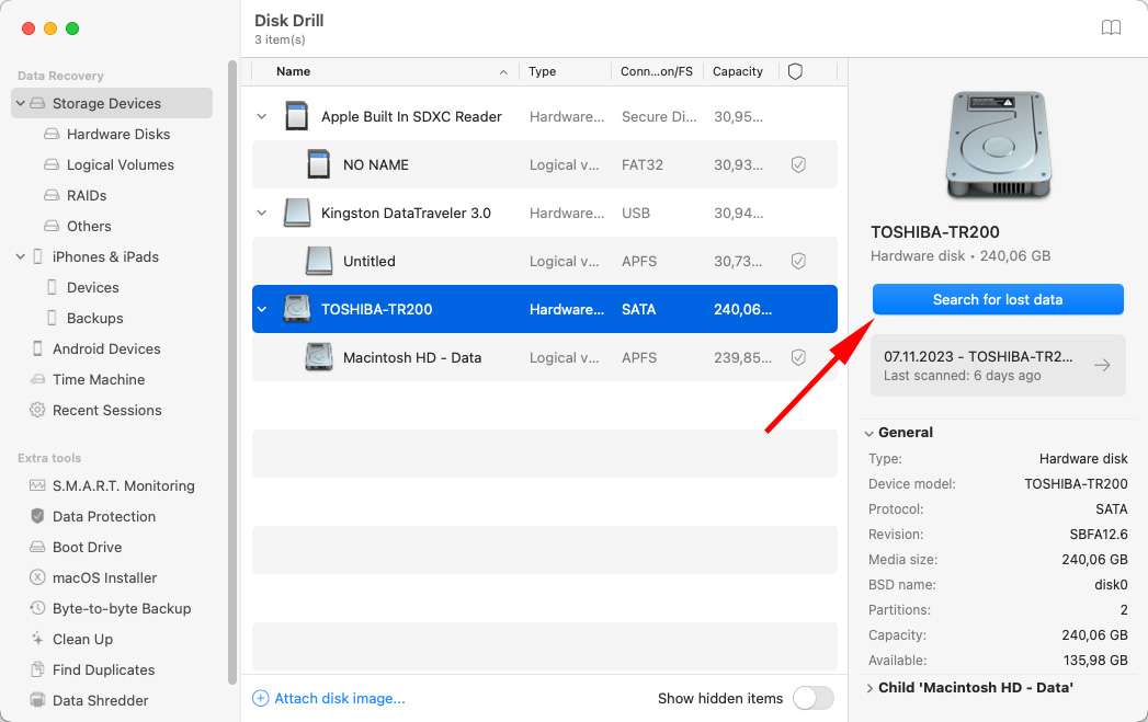 disk drill search for lost data annotated