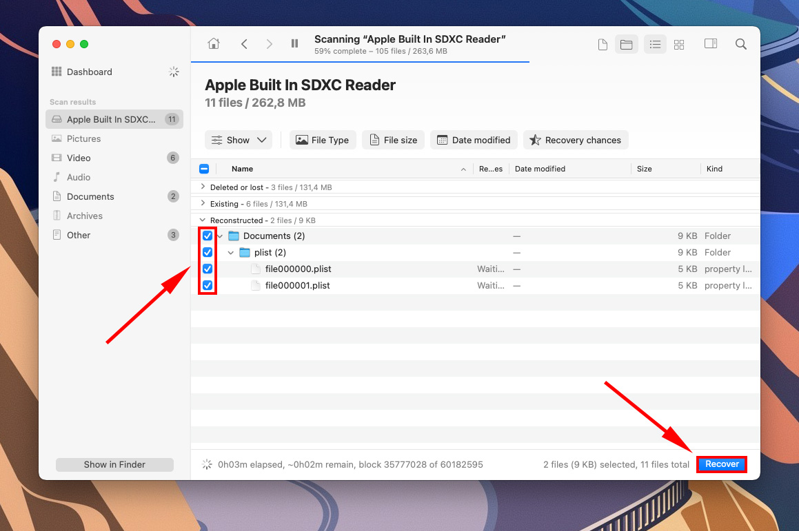 Disk Drill file selection boxes