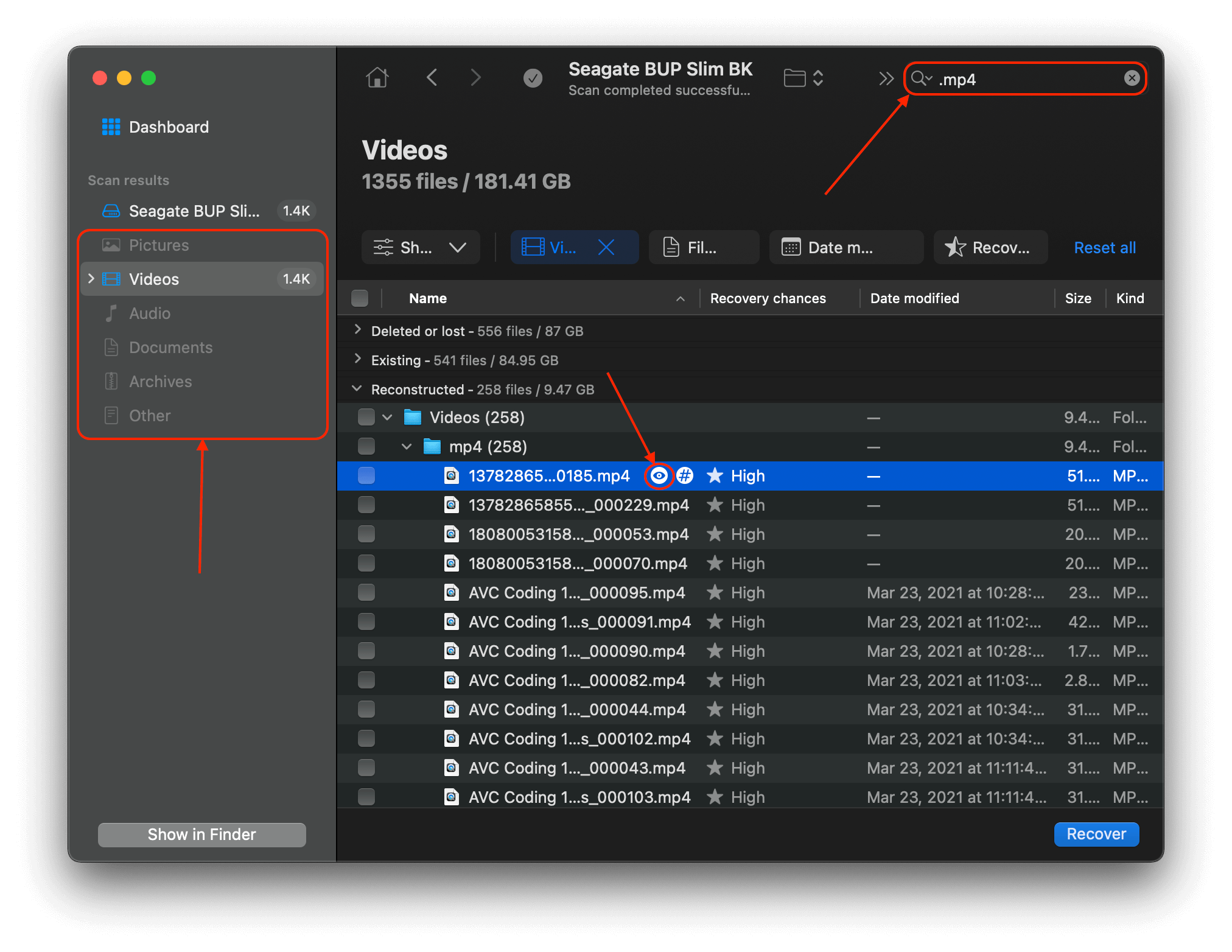 Disk Drill file type filters and search tool