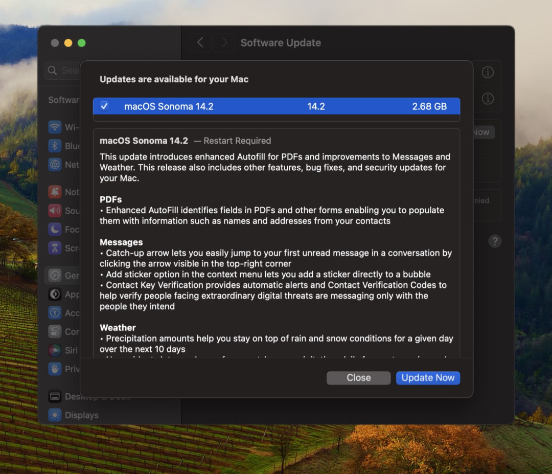 macOS Sonoma 14.2 RC changelog