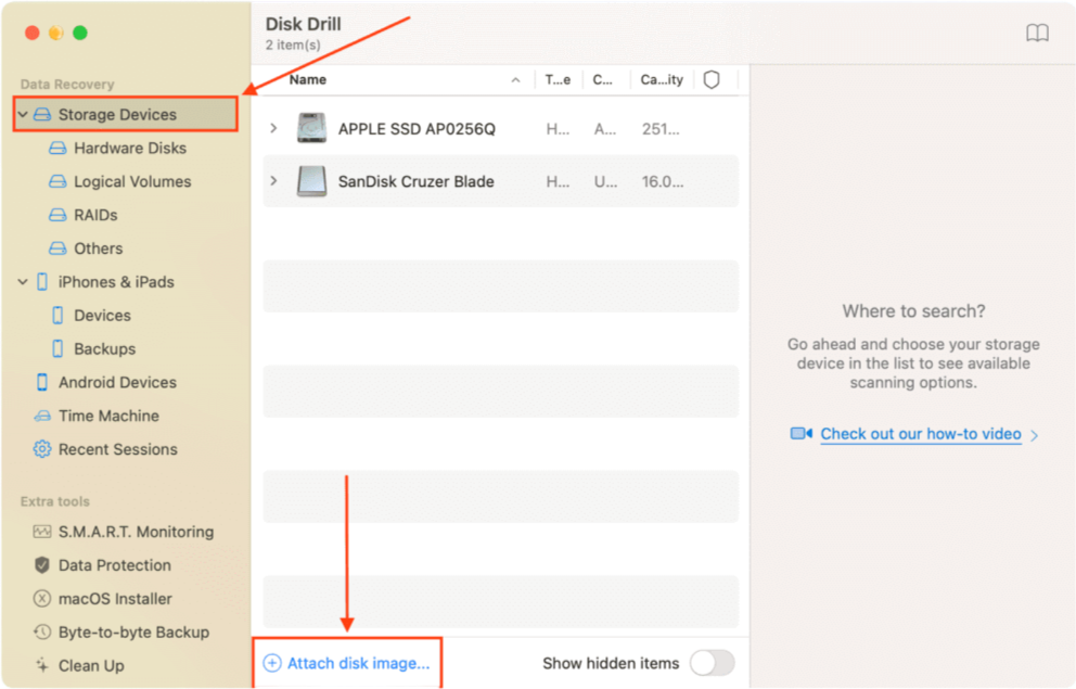 Disk Drill image attachment button