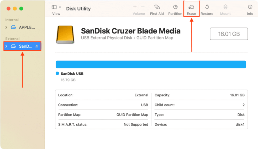 Erase button in Disk Utility