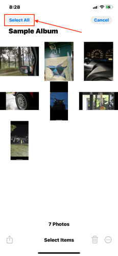 Select All button in an album in the Photos app
