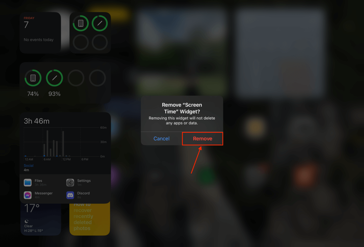 Remove Widget confirmation popup