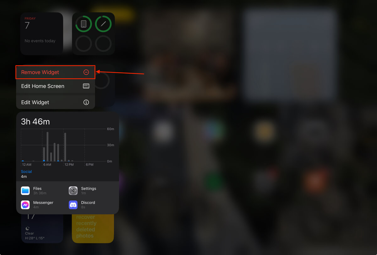 Remove Widget button in the iPad homescreen