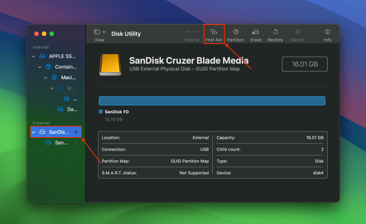 First Aid tool in Disk Utility