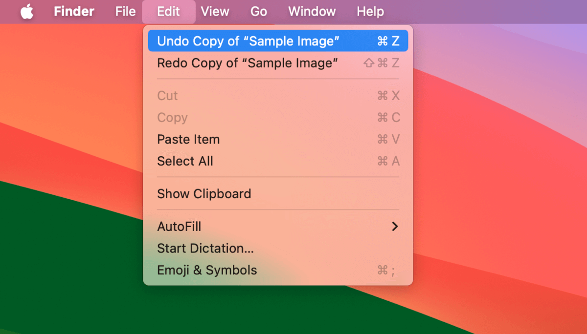 Undo Copy command in Finder's Edit menu