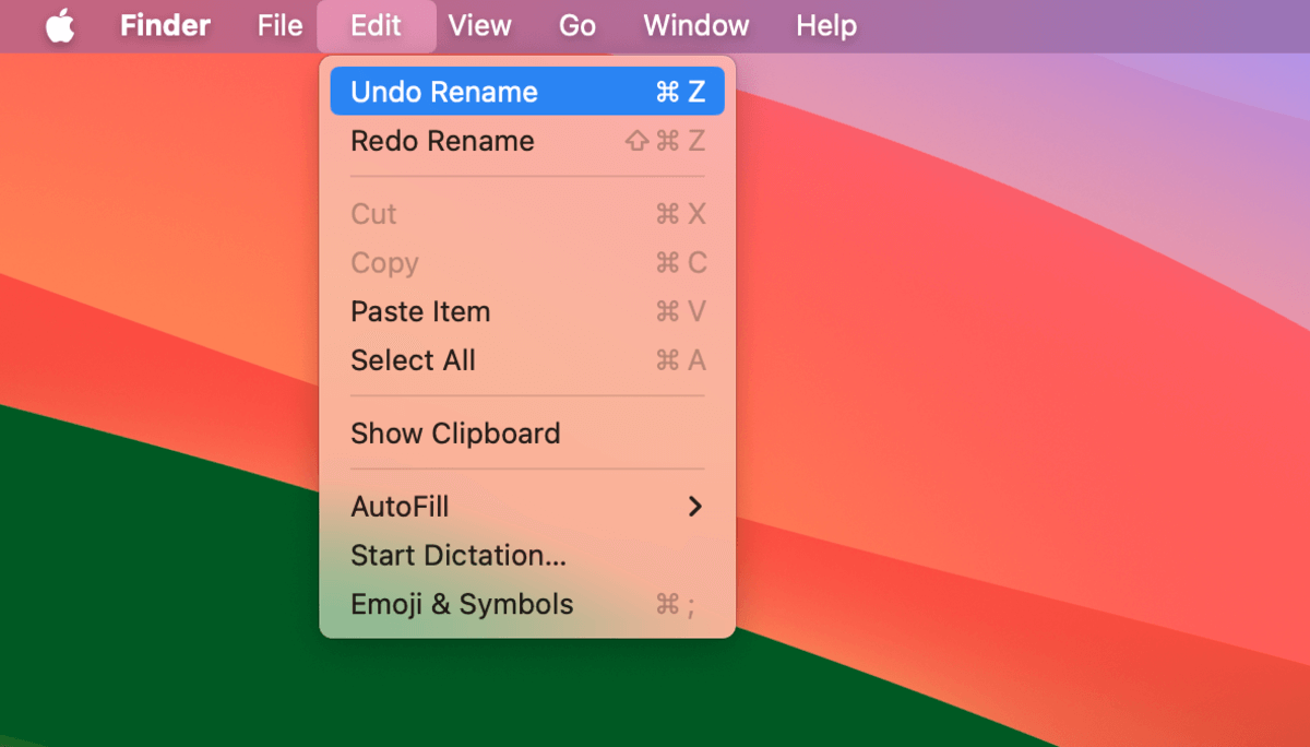 Undo Rename command in Finder's Edit menu