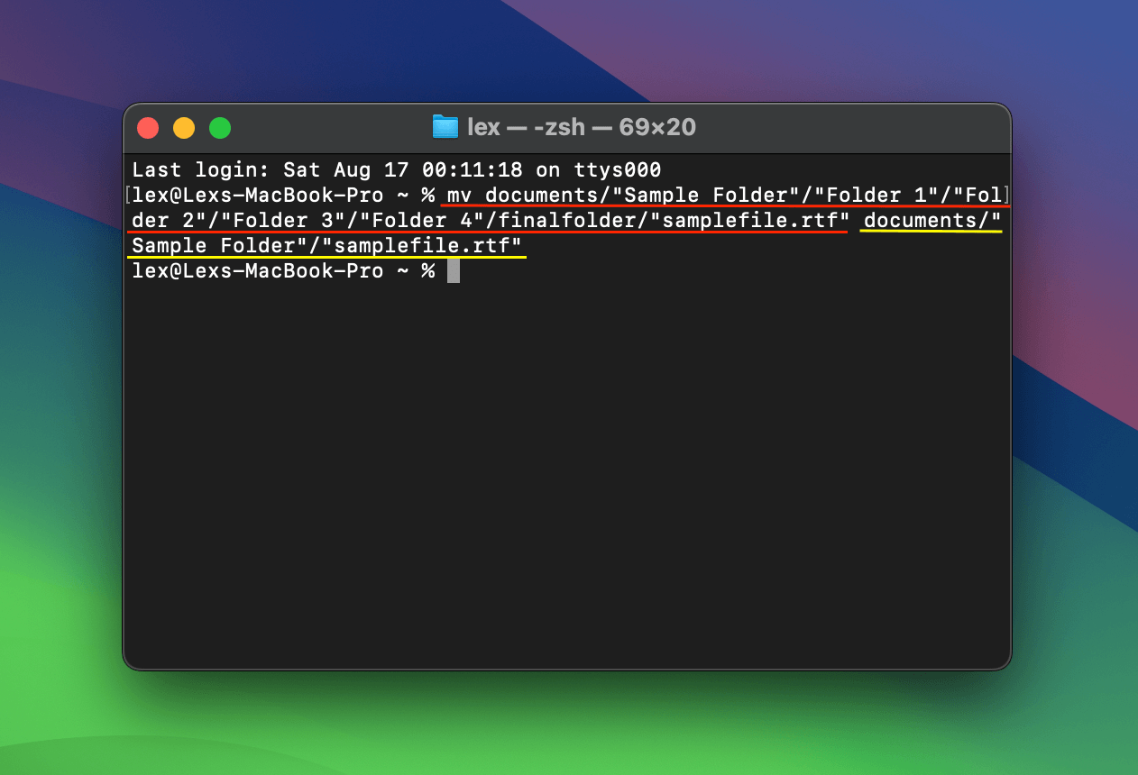 MV command in the Terminal app for a deeply nested file