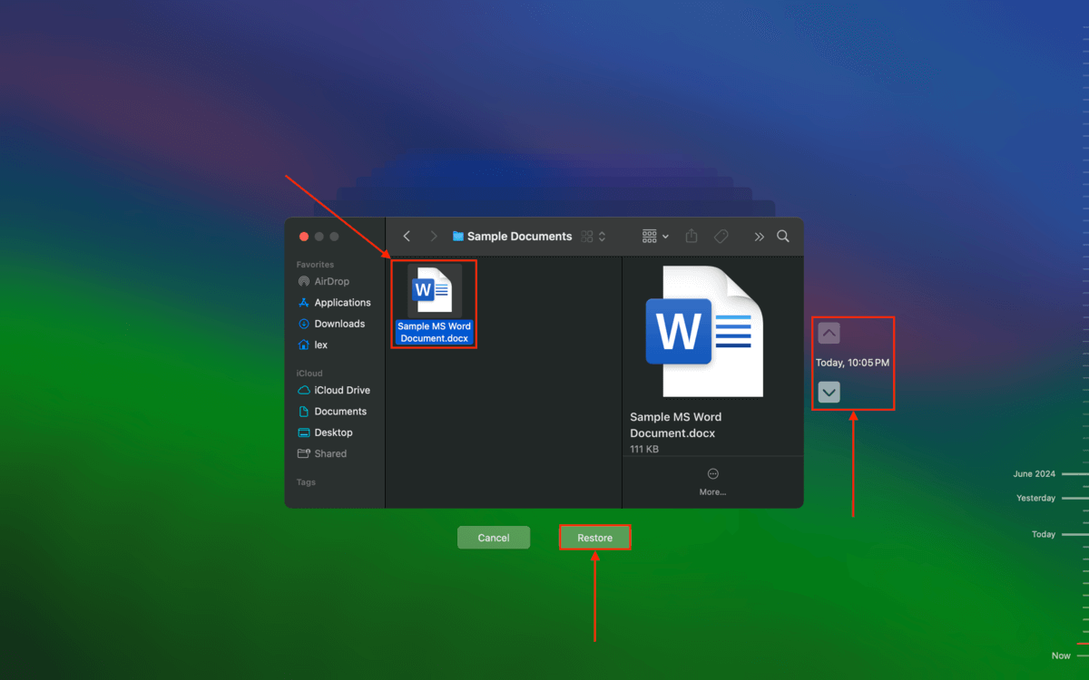 Word Document in Time Machine