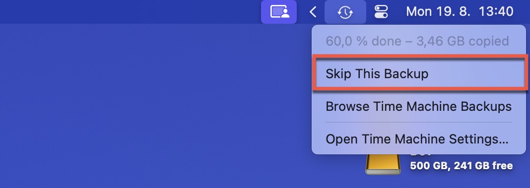 skip this backup time machine