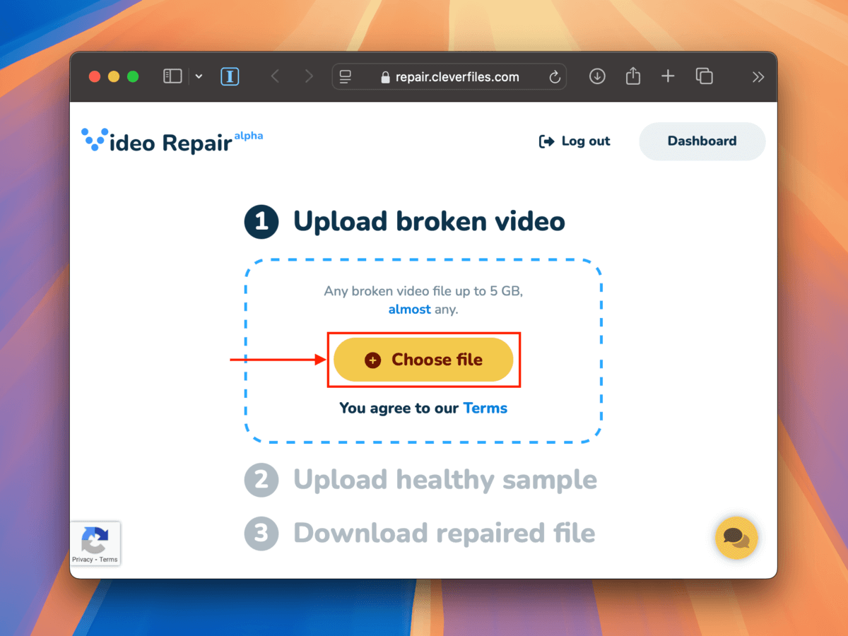 Clever Video Repair Tool CHoose File button