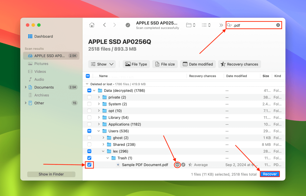 Disk Drill scan result browsing tool