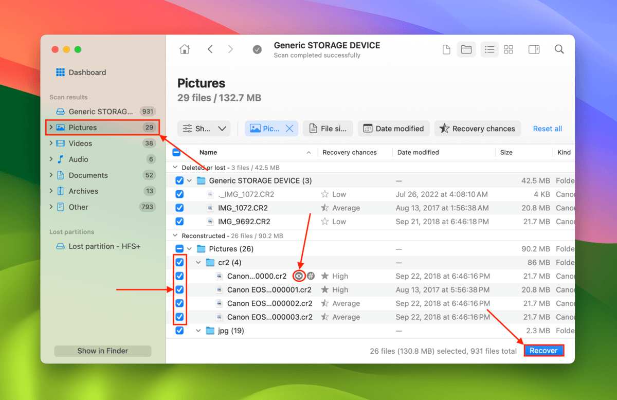 Disk Drill file browsing tools