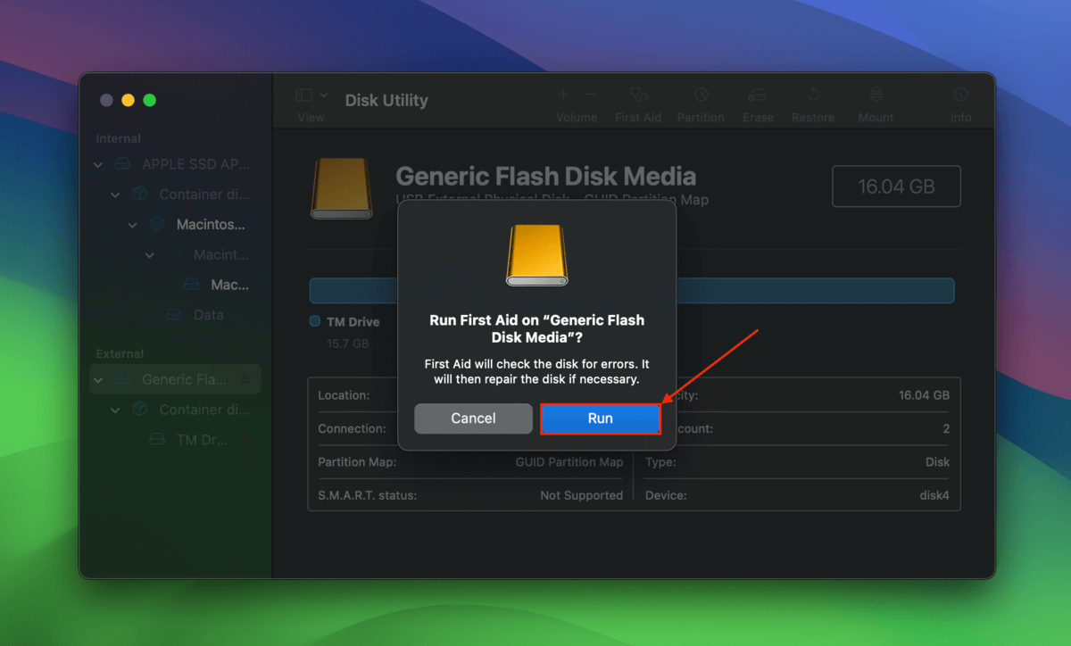 Disk Utility Fist Aid confirmation dialogue