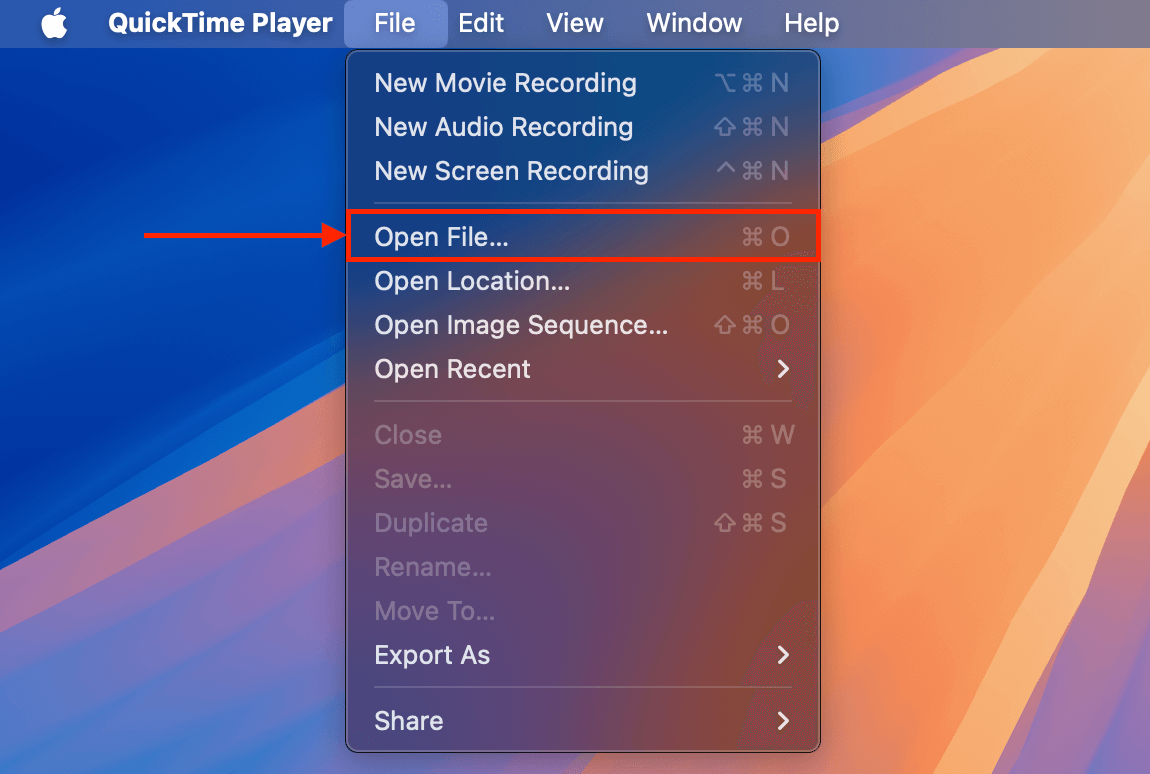 Open File button in QuickTime Player's File menu