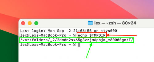 Echo TMPDIR command in the Terminal app