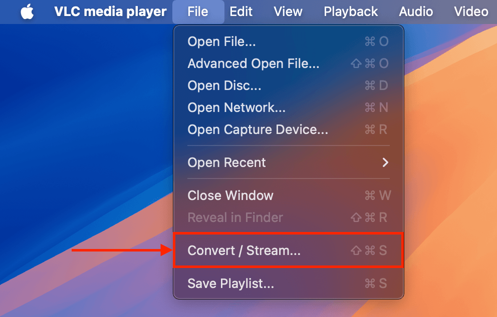 Convert / Stream button in VLC Media Player's File menu