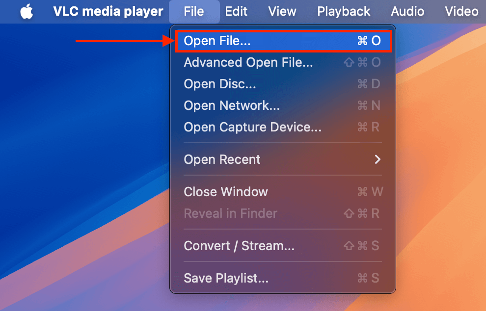 Open File button in VLC media player's File menu