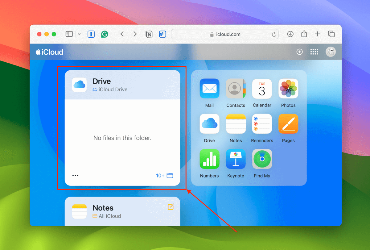 iCloud Drive section in browser