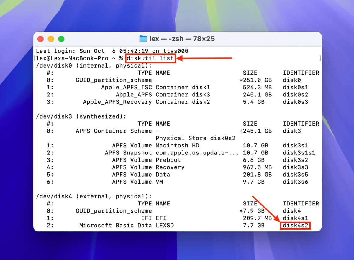 Diskutil List command in Terminal