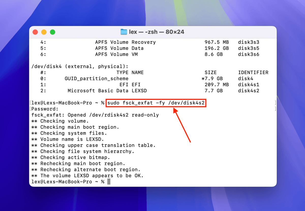 FSCSK command executed on SD card in Terminal