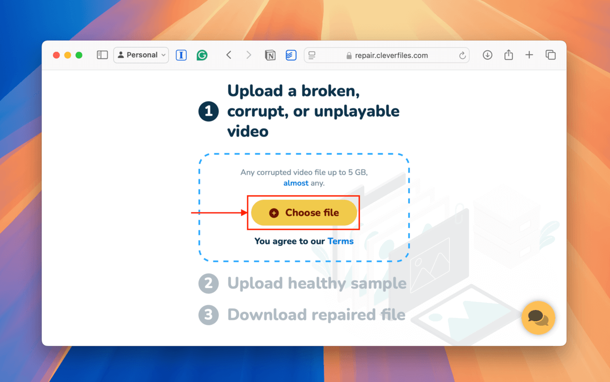 Clever Online Video Repair Choose file button