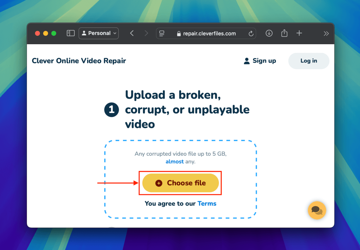 Choose file button in the Clever Online Video Repair website