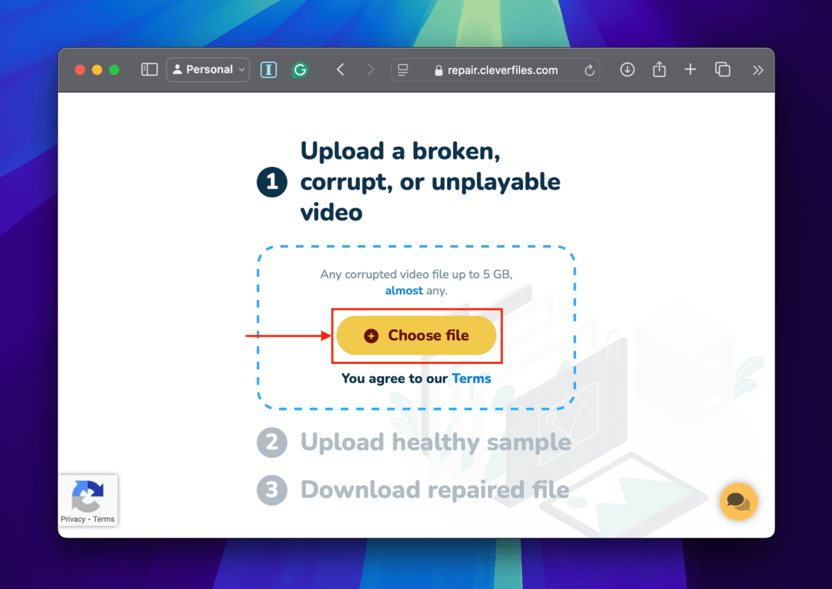 Clever Online Video Repair Choose File button