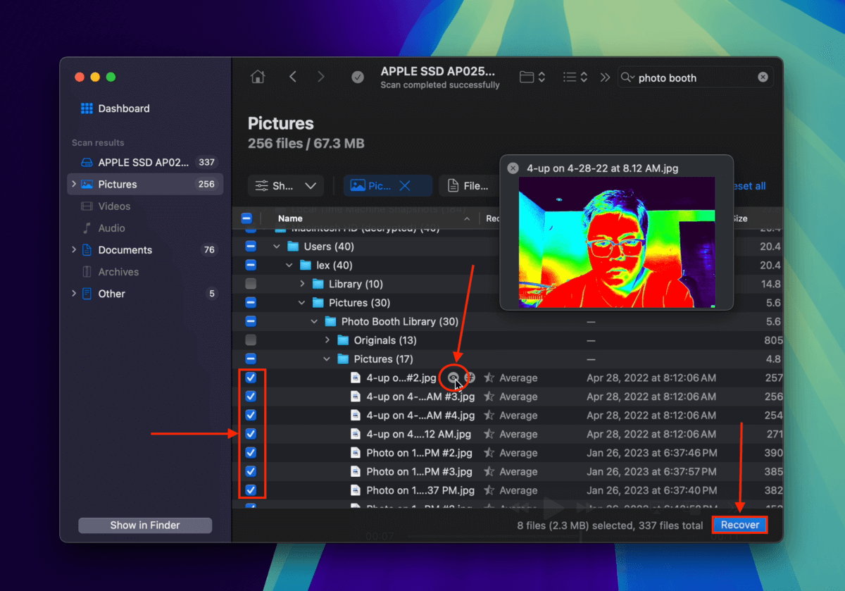 Disk Drill file preview and recovery selection tools