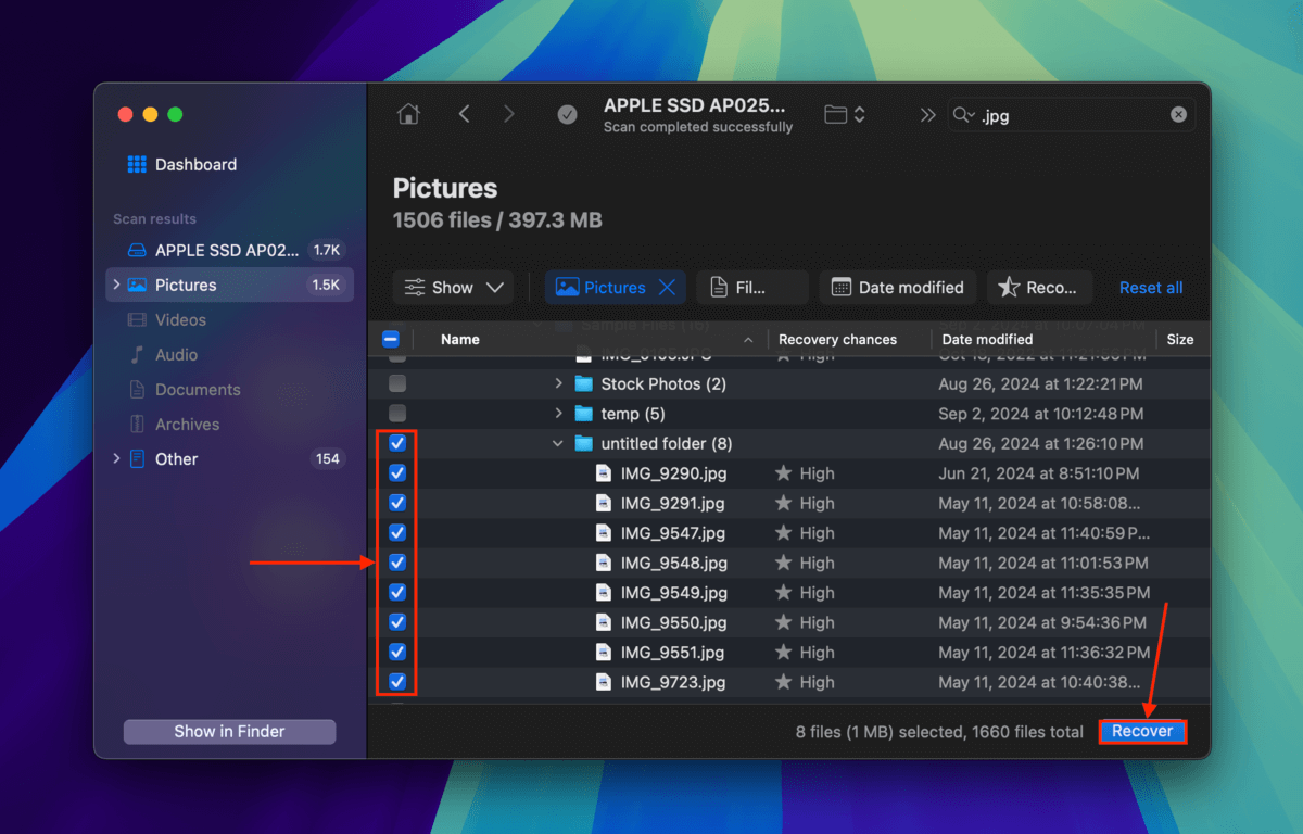 Disk Drill file selection tool