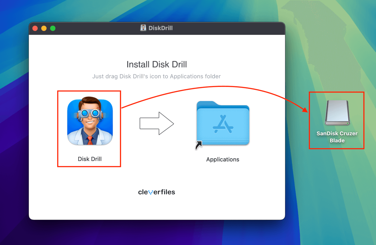 Dragging Disk Drill's program files onto SD card