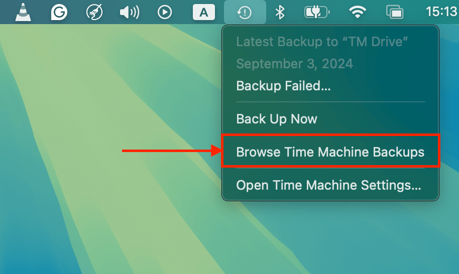 Browse Time Machine backups button