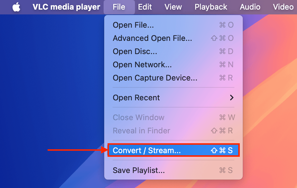 Convert / Stream button in VLC Media Player's File menu