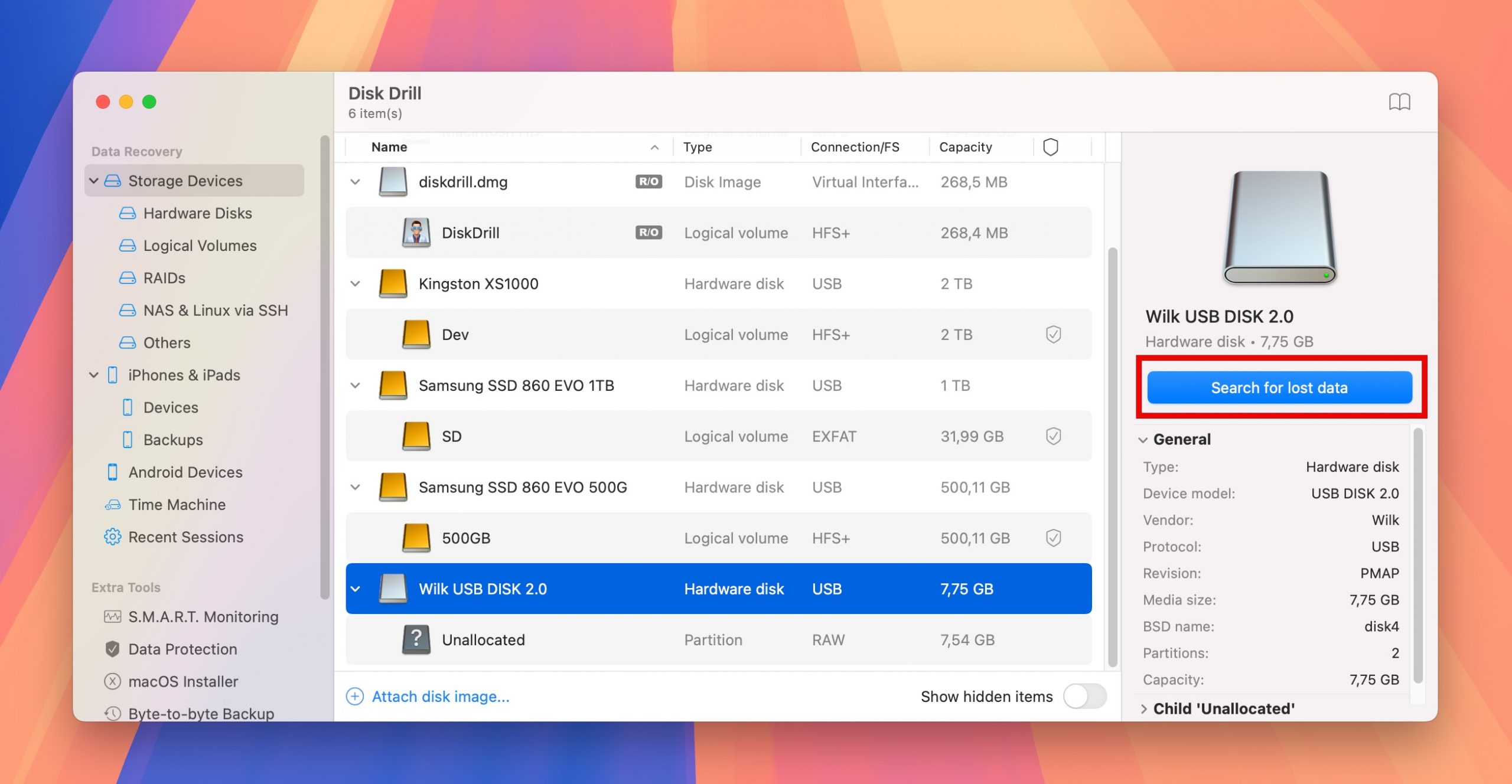 disk drill partition recovery search for lost data