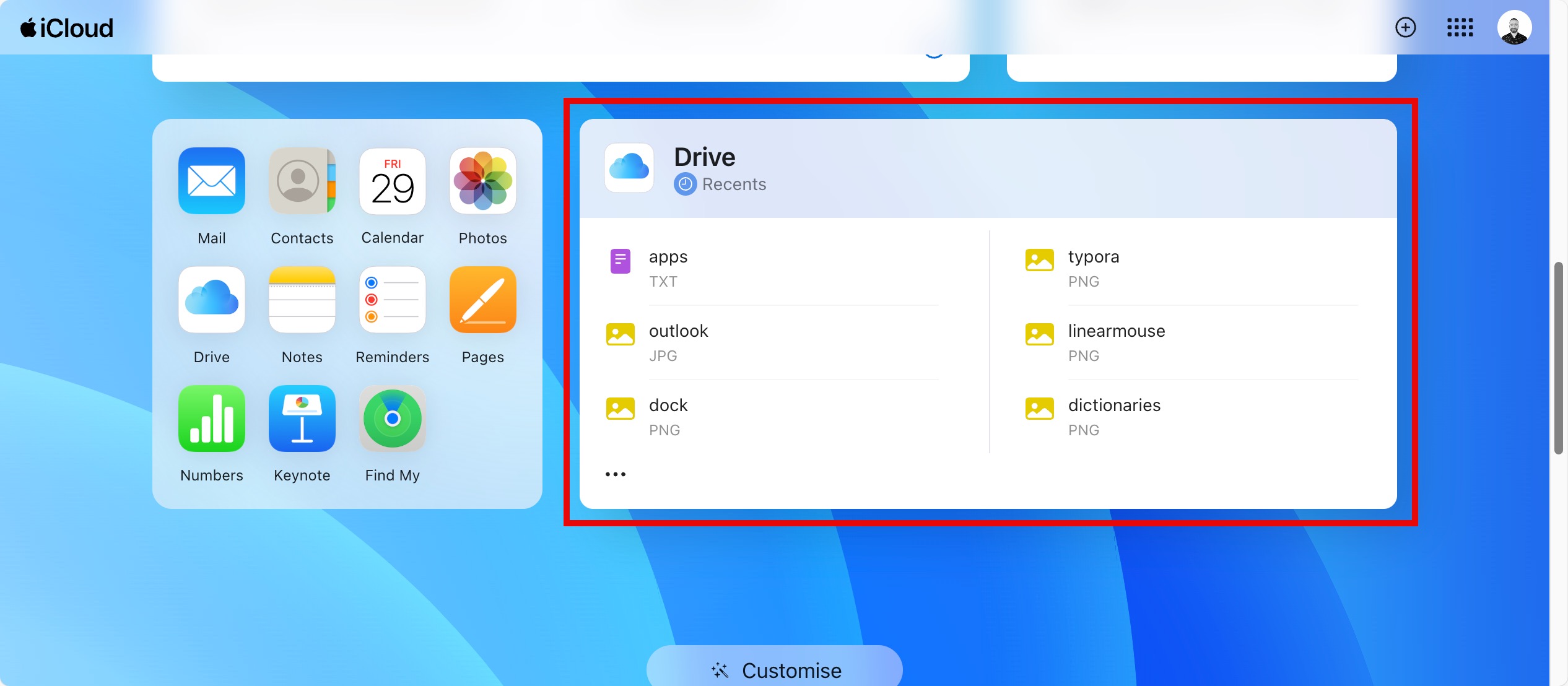 icloud drive selected