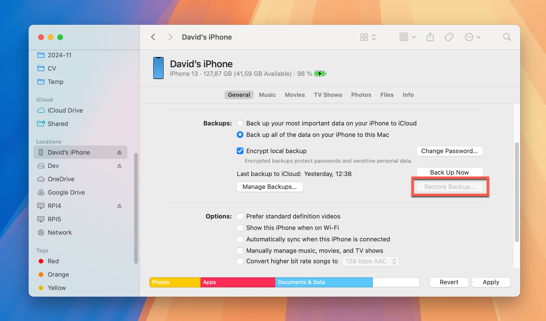 restore iphone from local backup