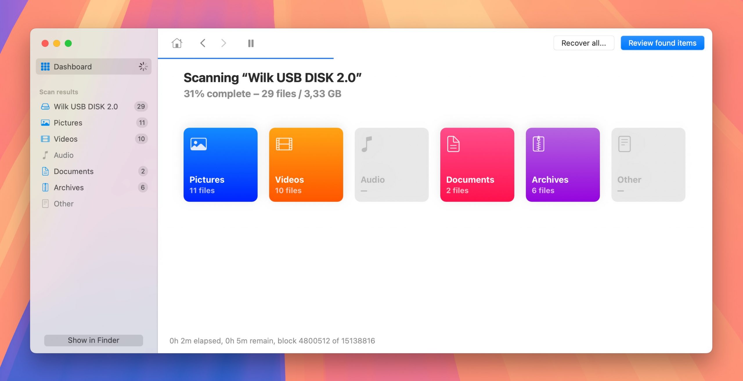 scanning progress disk drill