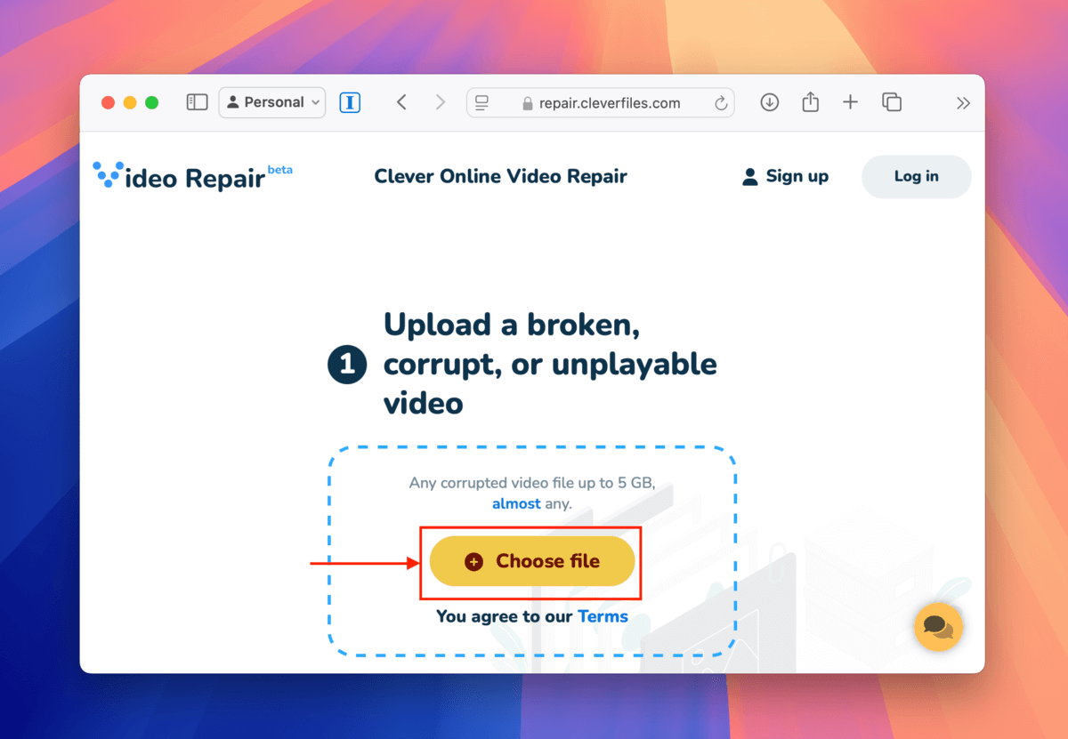 Clever Online Video Repair Choose file button