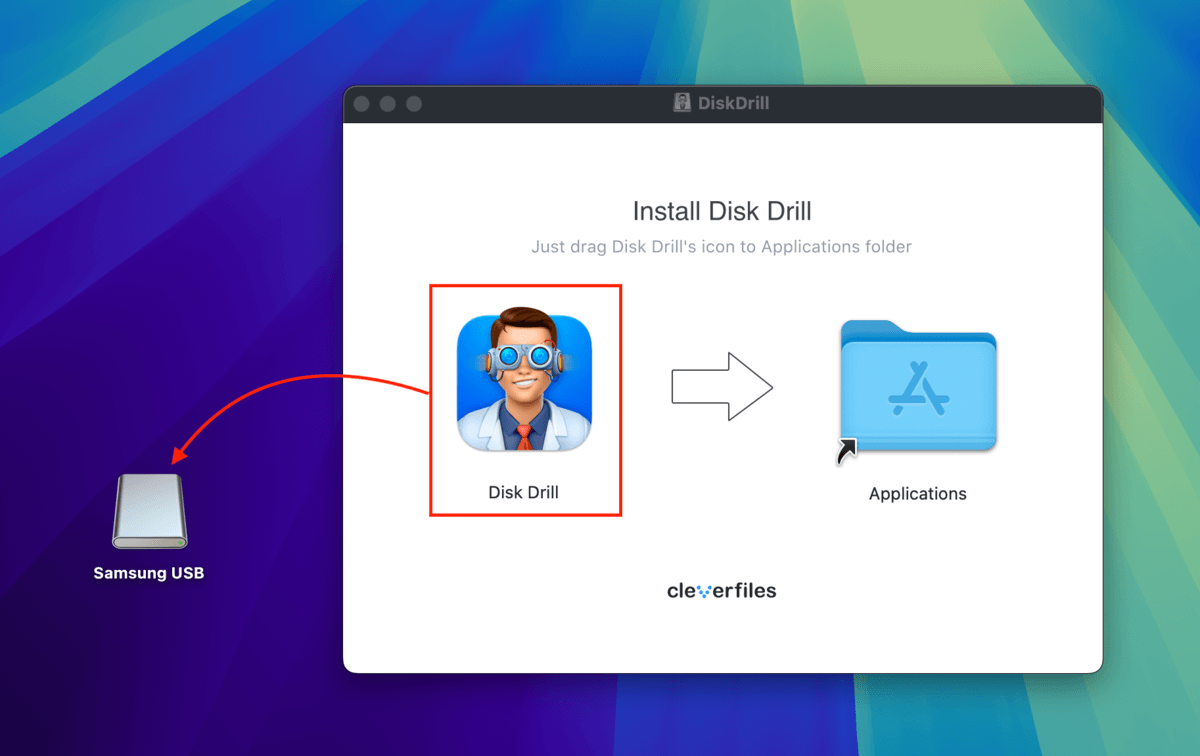 Installing Disk Drill on an external storage device by dragging its icon