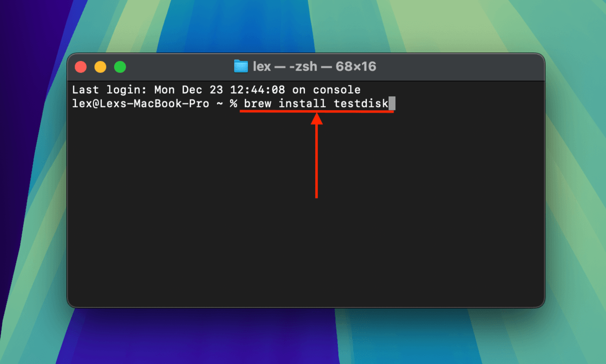 Installing TestDisk via Homebrew command in the Terminal app