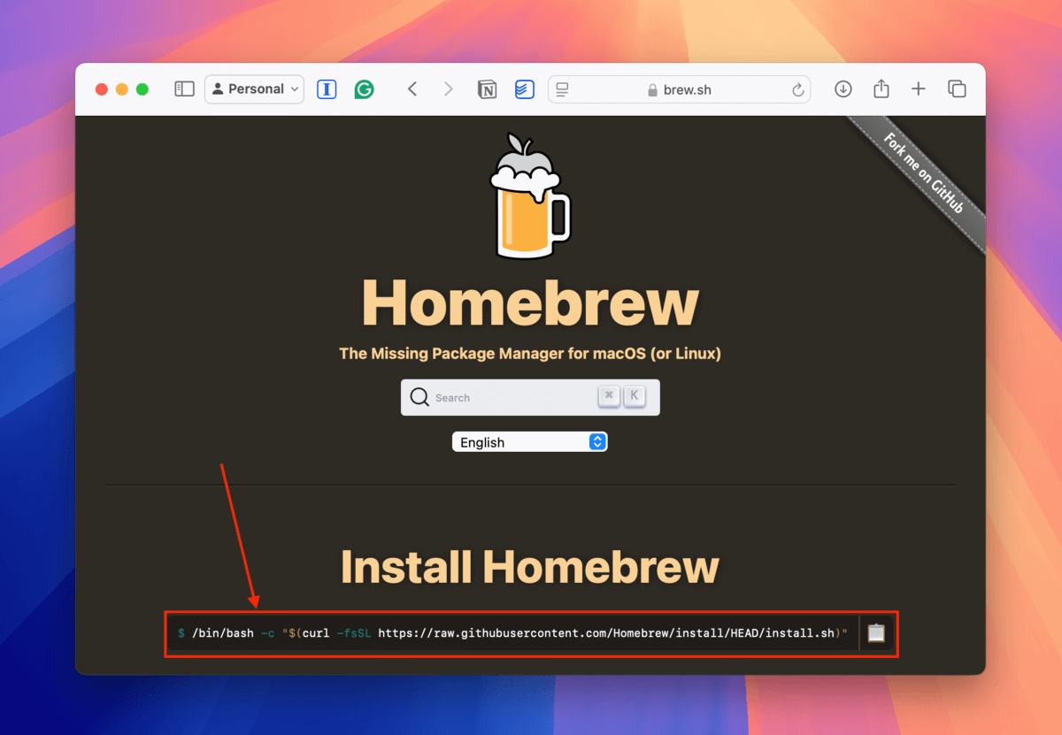 Unix installation command for Homebrew