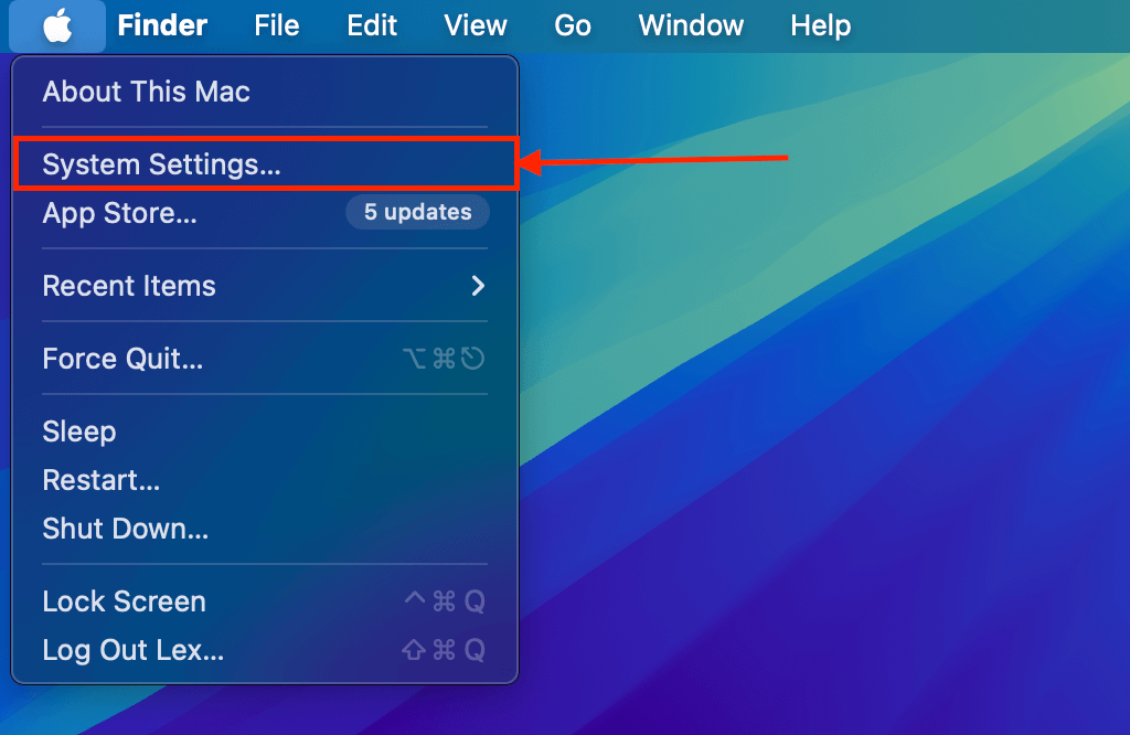 System Settings button in the Apple Menu