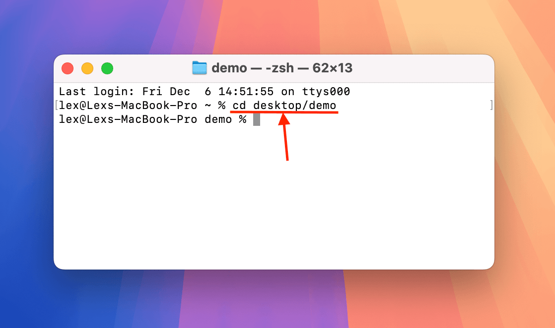 Using the Change Directory Terminal command to point FFmpeg to the corrupted MP4's location