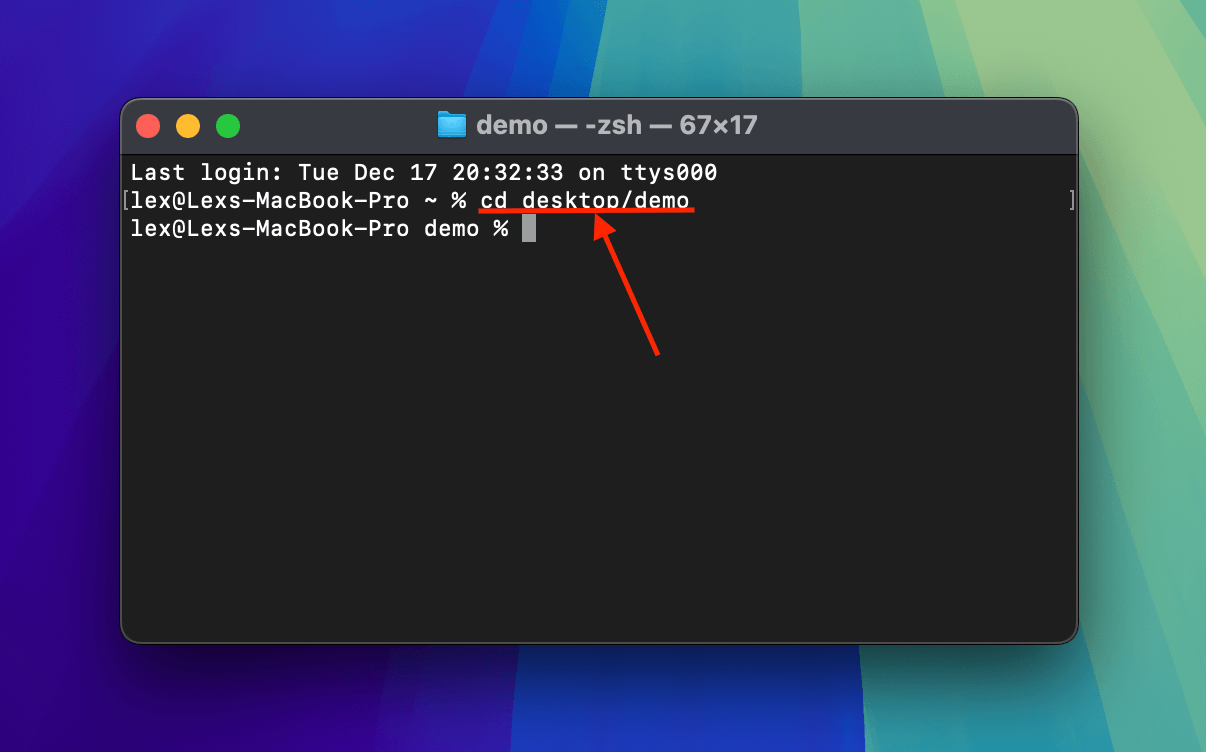 Using the Change Directory command in Terminal to switch the working directory