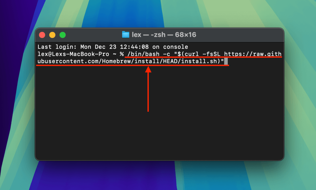 Installing Homebrew via Terminal command